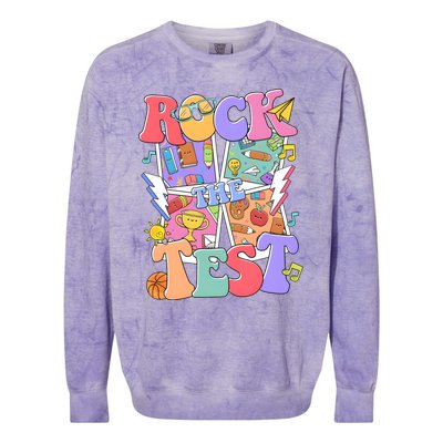 Teacher Test Day Rock The Test Colorblast Crewneck Sweatshirt