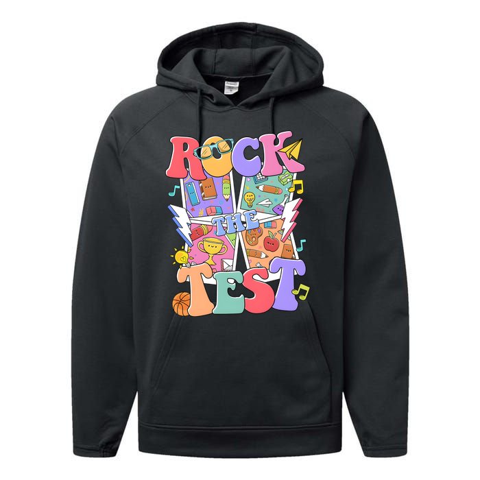 Teacher Test Day Rock The Test Performance Fleece Hoodie