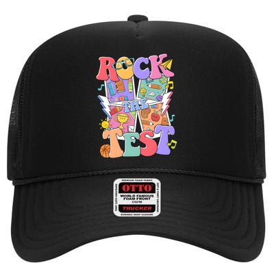 Teacher Test Day Rock The Test High Crown Mesh Back Trucker Hat