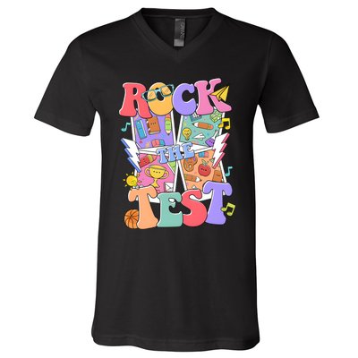 Teacher Test Day Rock The Test V-Neck T-Shirt