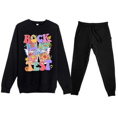 Teacher Test Day Rock The Test Premium Crewneck Sweatsuit Set