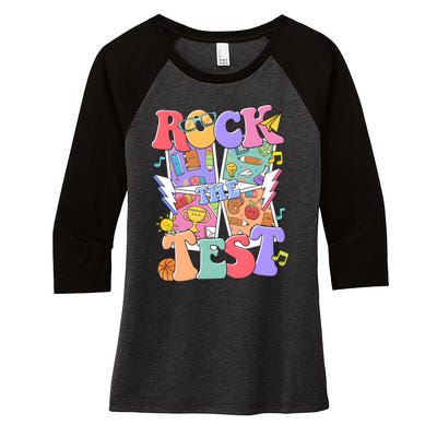 Teacher Test Day Rock The Test Women's Tri-Blend 3/4-Sleeve Raglan Shirt