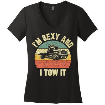 Tow Truck Driver Funny Towing Car Flat Bed Tow Truck Women's V-Neck T-Shirt