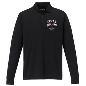 True Texan Dual Citizen Love Texas And America Performance Long Sleeve Polo