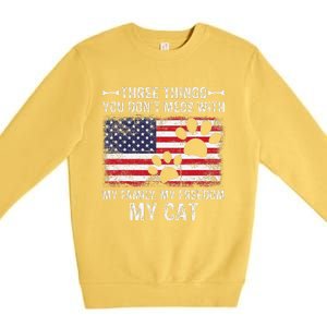 Three Things Dont Mess With My Family My Cat My Freedom Premium Crewneck Sweatshirt