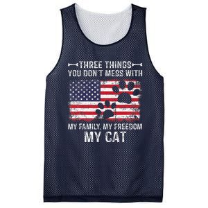 Three Things Dont Mess With My Family My Cat My Freedom Mesh Reversible Basketball Jersey Tank