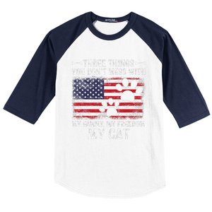 Three Things Dont Mess With My Family My Cat My Freedom Baseball Sleeve Shirt