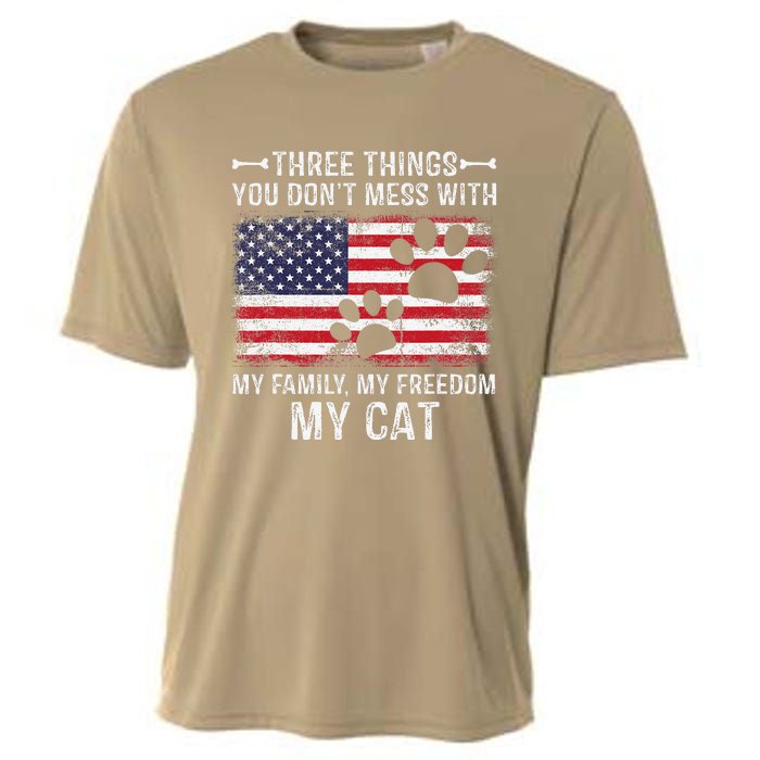 Three Things Dont Mess With My Family My Cat My Freedom Cooling Performance Crew T-Shirt