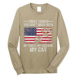 Three Things Dont Mess With My Family My Cat My Freedom Long Sleeve Shirt