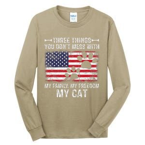 Three Things Dont Mess With My Family My Cat My Freedom Tall Long Sleeve T-Shirt