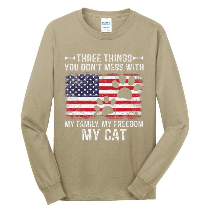 Three Things Dont Mess With My Family My Cat My Freedom Tall Long Sleeve T-Shirt