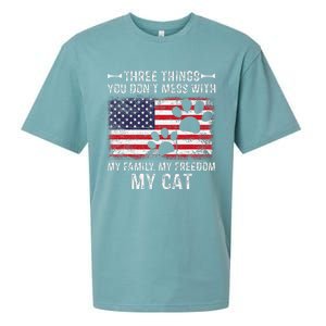 Three Things Dont Mess With My Family My Cat My Freedom Sueded Cloud Jersey T-Shirt