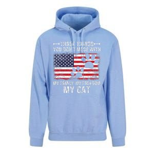 Three Things Dont Mess With My Family My Cat My Freedom Unisex Surf Hoodie