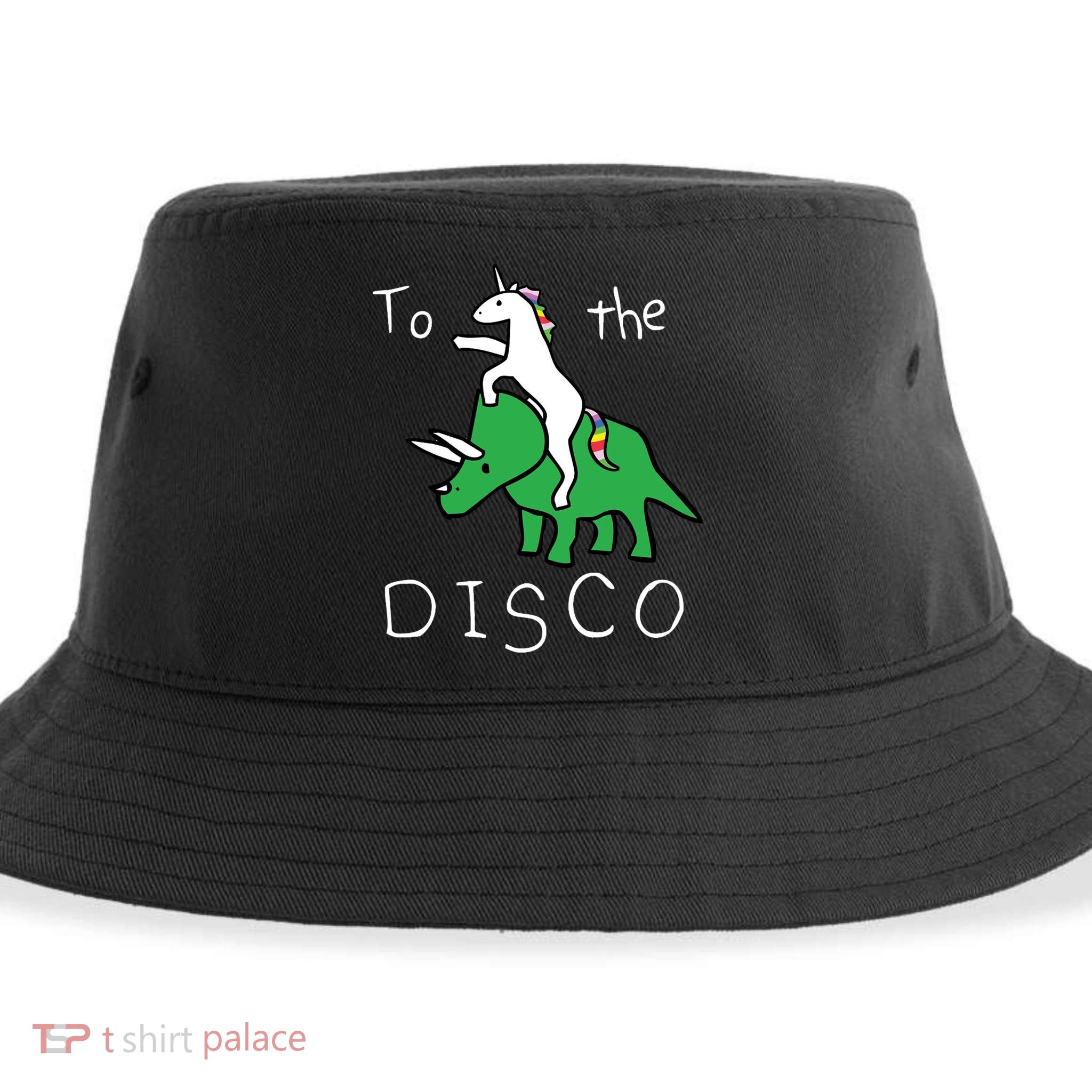 To The Disco 80s Party Unicorn Dino Disco Sustainable Bucket Hat
