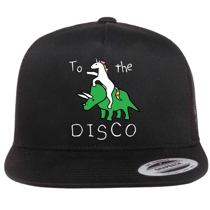 To The Disco 80s Party Unicorn Dino Disco Flatbill Hat