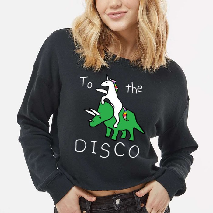 To The Disco 80s Party Unicorn Dino Disco Cropped Pullover Crew
