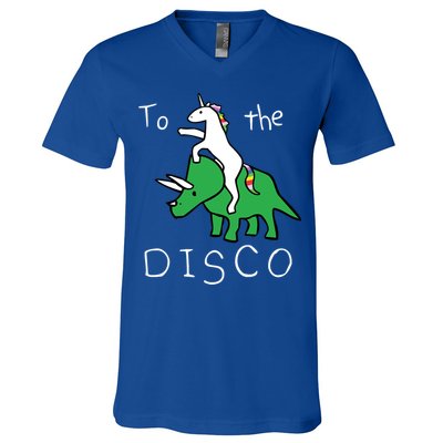 To The Disco 80s Party Unicorn Dino Disco V-Neck T-Shirt