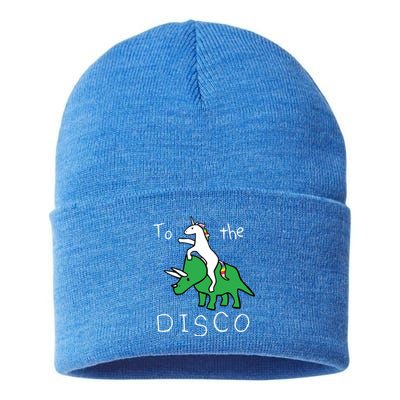 To The Disco 80s Party Unicorn Dino Disco Sustainable Knit Beanie