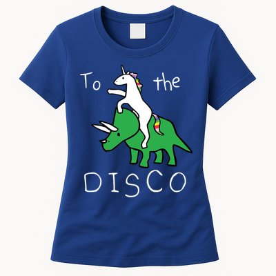To The Disco 80s Party Unicorn Dino Disco Womens T-Shirt
