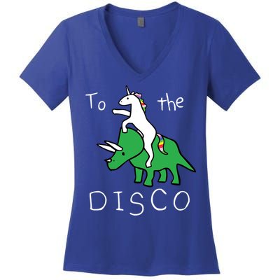 To The Disco 80s Party Unicorn Dino Disco Women's V-Neck T-Shirt