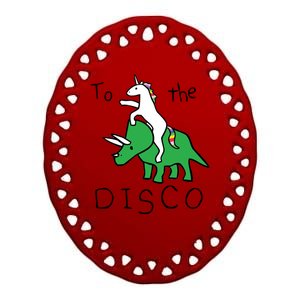 To The Disco 80s Party Unicorn Dino Disco Ceramic Oval Ornament