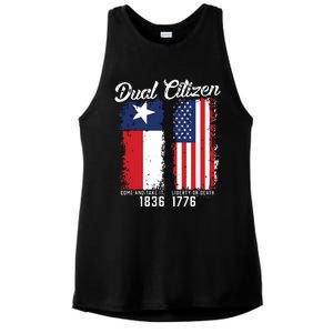 True Texan Dual Citizen Love Texas And America Ladies PosiCharge Tri-Blend Wicking Tank