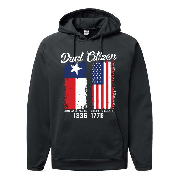 True Texan Dual Citizen Love Texas And America Performance Fleece Hoodie