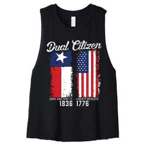 True Texan Dual Citizen Love Texas And America Women's Racerback Cropped Tank