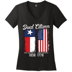 True Texan Dual Citizen Love Texas And America Women's V-Neck T-Shirt