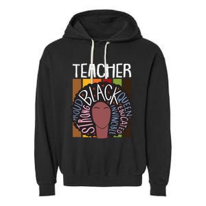 Teacher Thanksgiving Day Retro Afro Queen Black History Garment-Dyed Fleece Hoodie