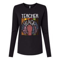 Teacher Thanksgiving Day Retro Afro Queen Black History Womens Cotton Relaxed Long Sleeve T-Shirt