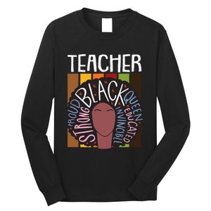 Teacher Thanksgiving Day Retro Afro Queen Black History Long Sleeve Shirt