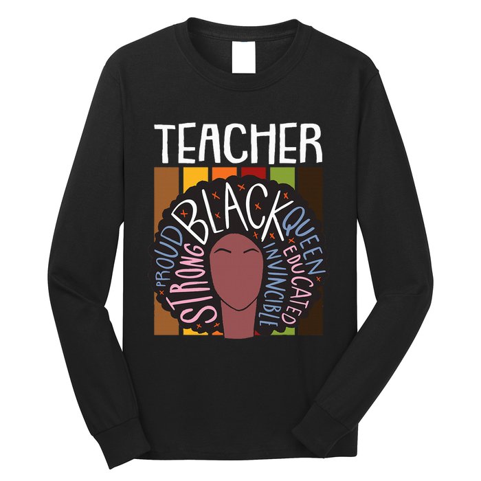 Teacher Thanksgiving Day Retro Afro Queen Black History Long Sleeve Shirt