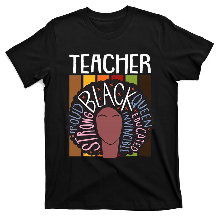 Teacher Thanksgiving Day Retro Afro Queen Black History T-Shirt