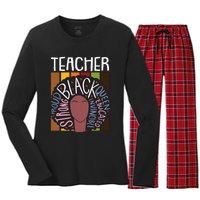 Teacher Thanksgiving Day Retro Afro Queen Black History Women's Long Sleeve Flannel Pajama Set 