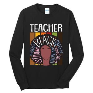 Teacher Thanksgiving Day Retro Afro Queen Black History Tall Long Sleeve T-Shirt