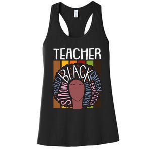 Teacher Thanksgiving Day Retro Afro Queen Black History Women's Racerback Tank