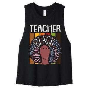 Teacher Thanksgiving Day Retro Afro Queen Black History Women's Racerback Cropped Tank