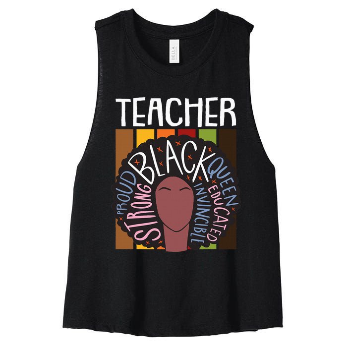 Teacher Thanksgiving Day Retro Afro Queen Black History Women's Racerback Cropped Tank