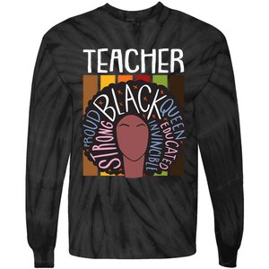 Teacher Thanksgiving Day Retro Afro Queen Black History Tie-Dye Long Sleeve Shirt