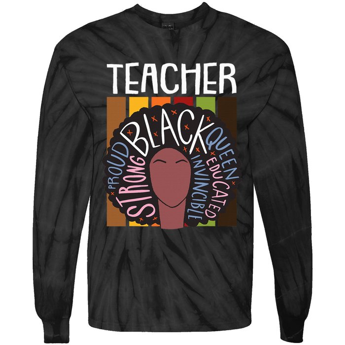 Teacher Thanksgiving Day Retro Afro Queen Black History Tie-Dye Long Sleeve Shirt