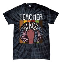 Teacher Thanksgiving Day Retro Afro Queen Black History Tie-Dye T-Shirt