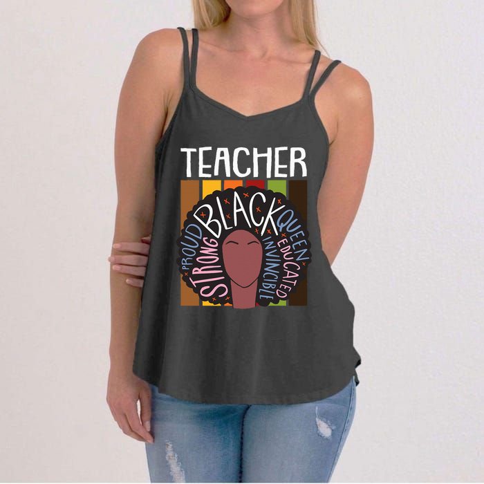 Teacher Thanksgiving Day Retro Afro Queen Black History Women's Strappy Tank