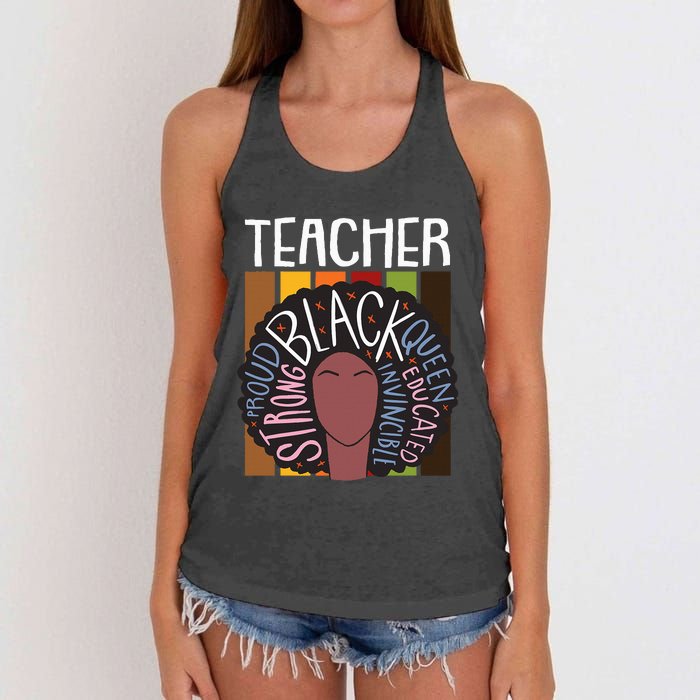 Teacher Thanksgiving Day Retro Afro Queen Black History Women's Knotted Racerback Tank