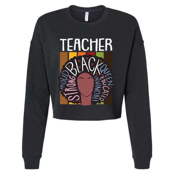 Teacher Thanksgiving Day Retro Afro Queen Black History Cropped Pullover Crew