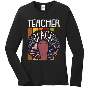 Teacher Thanksgiving Day Retro Afro Queen Black History Ladies Long Sleeve Shirt