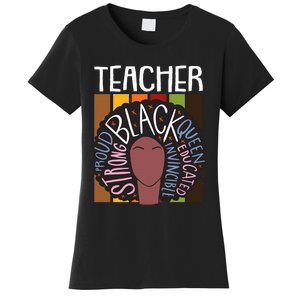 Teacher Thanksgiving Day Retro Afro Queen Black History Women's T-Shirt