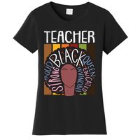 Teacher Thanksgiving Day Retro Afro Queen Black History Women's T-Shirt