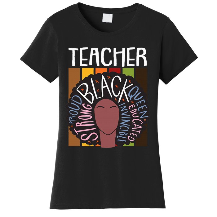 Teacher Thanksgiving Day Retro Afro Queen Black History Women's T-Shirt