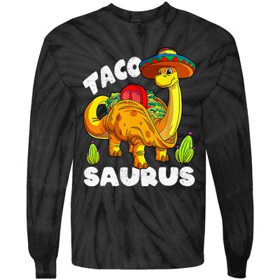 Tacosaurus Taco Dinosaur Funny Dino Cinco De Mayo Mexican Tie-Dye Long Sleeve Shirt